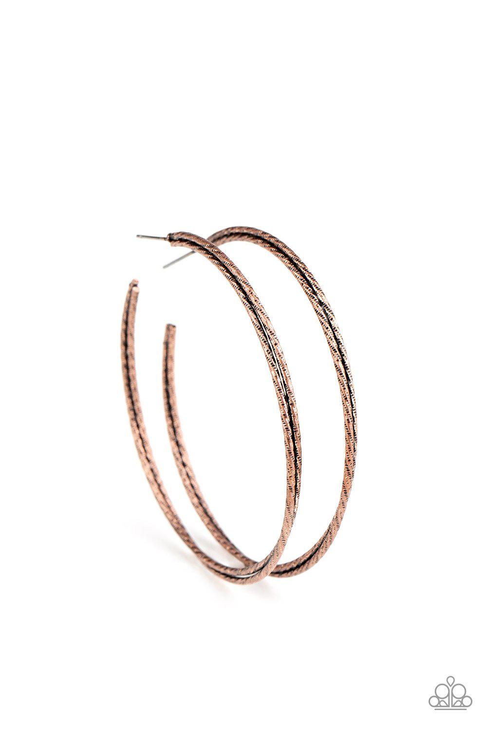 Curved Couture Copper Hoop Earrings - Paparazzi Accessories- lightbox - CarasShop.com - Paparazzi Jewelry by Cara Jewels
