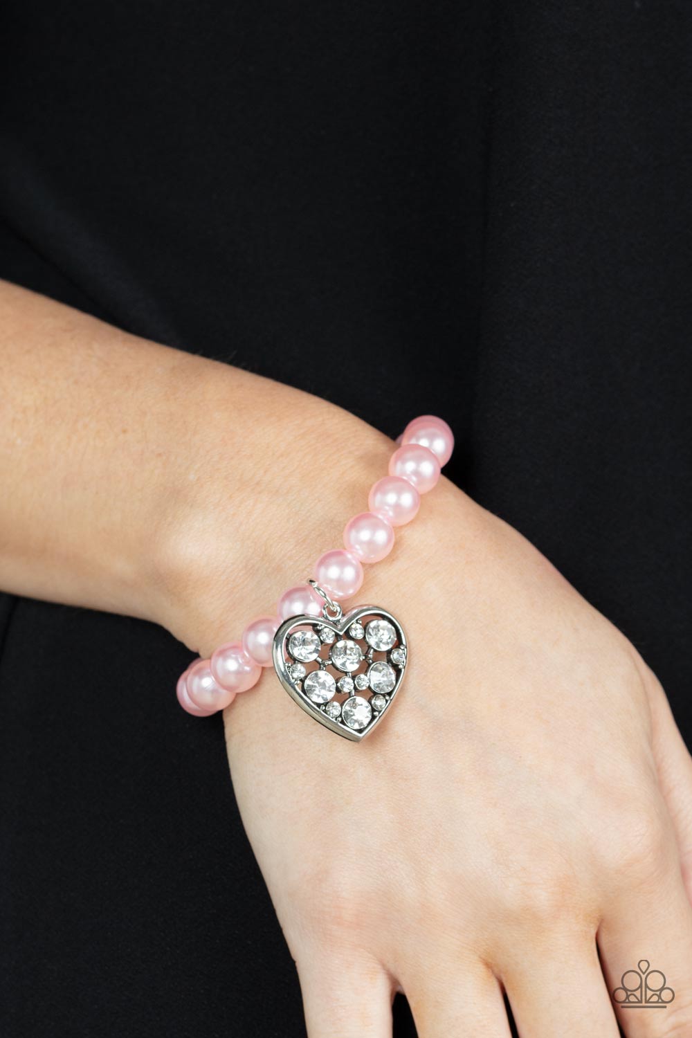 Cutely Crushing Pink Pearl and Heart Bracelet - Paparazzi Accessories- on model - CarasShop.com - Paparazzi Jewelry by Cara Jewels