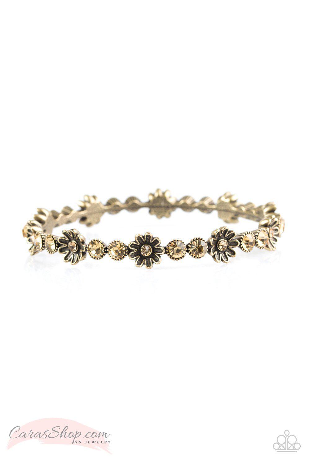 Daffodil Diva Brass Flower Bangle Bracelet - Paparazzi Accessories- lightbox - CarasShop.com - Paparazzi Jewelry by Cara Jewels