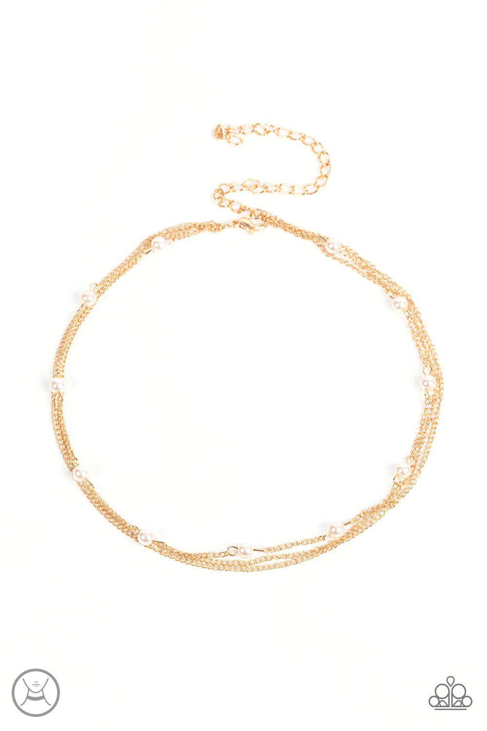 Daintily Dapper Gold Choker Necklace - Paparazzi Accessories- lightbox - CarasShop.com - Paparazzi Jewelry by Cara Jewels