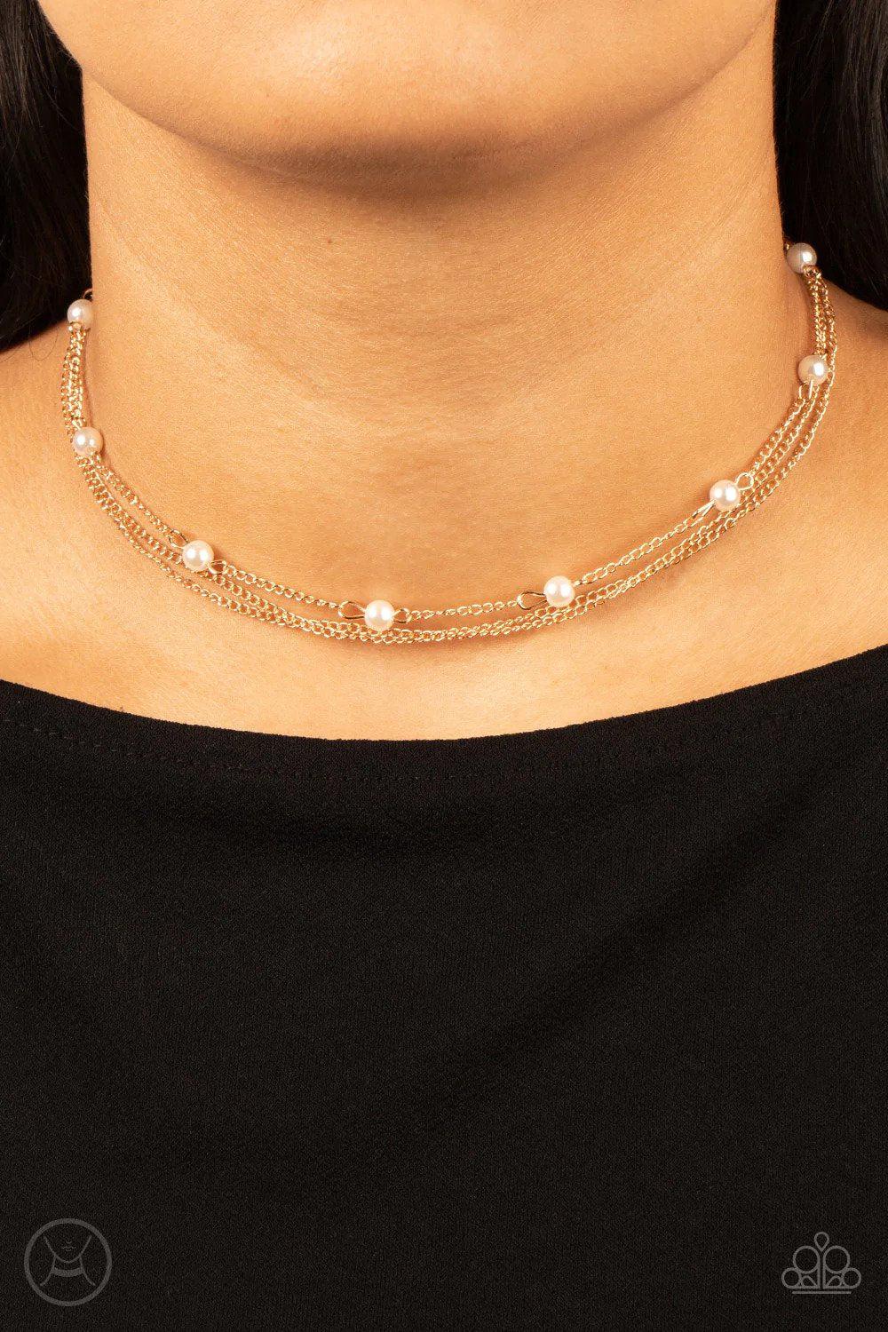 Daintily Dapper Gold Choker Necklace - Paparazzi Accessories- on model - CarasShop.com - Paparazzi Jewelry by Cara Jewels