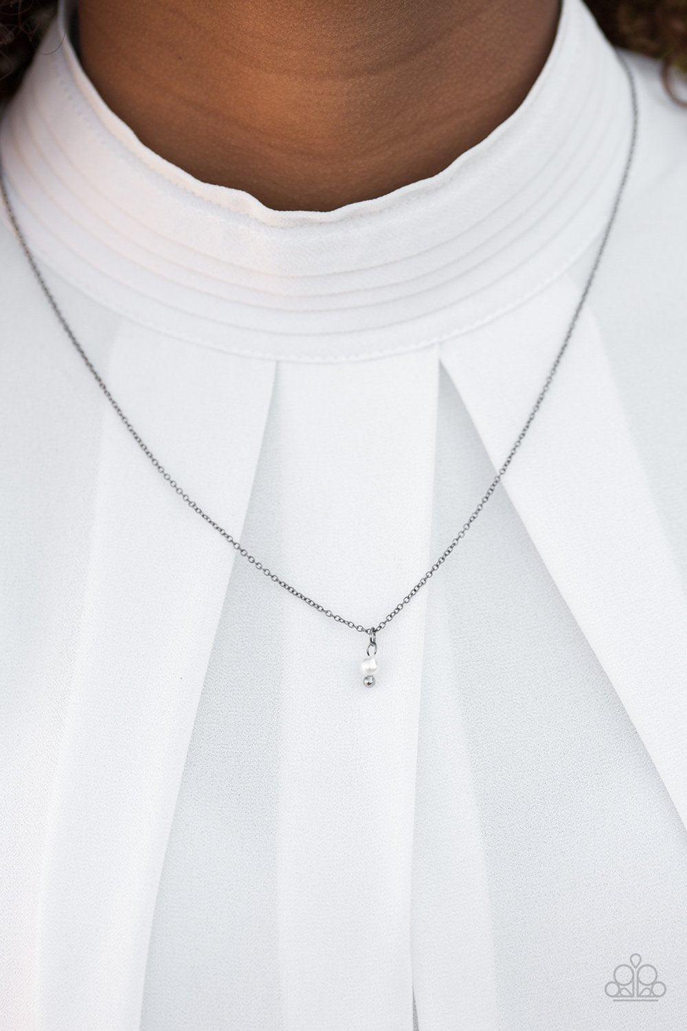 Dainty And Demure Gunmetal Black Necklace - Paparazzi Accessories- on model - CarasShop.com - Paparazzi Jewelry by Cara Jewels