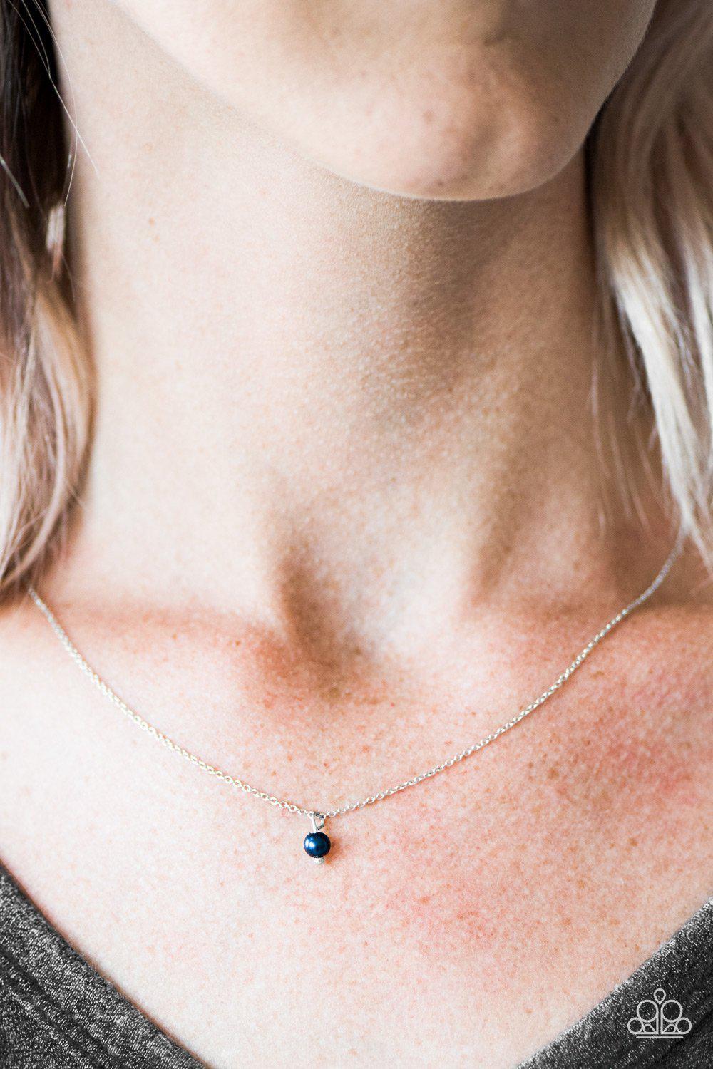 Dainty and Demure Silver and Blue Pearl Necklace - Paparazzi Accessories- on model - CarasShop.com - Paparazzi Jewelry by Cara Jewels