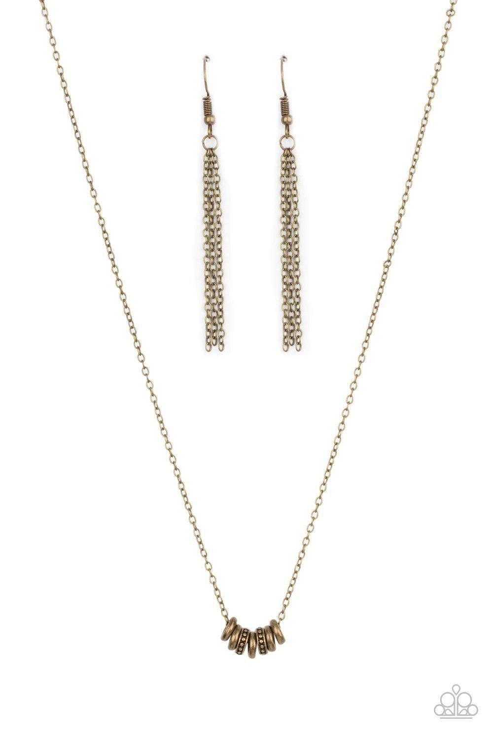 Dainty Dalliance Brass Necklace - Paparazzi Accessories- lightbox - CarasShop.com - Paparazzi Jewelry by Cara Jewels