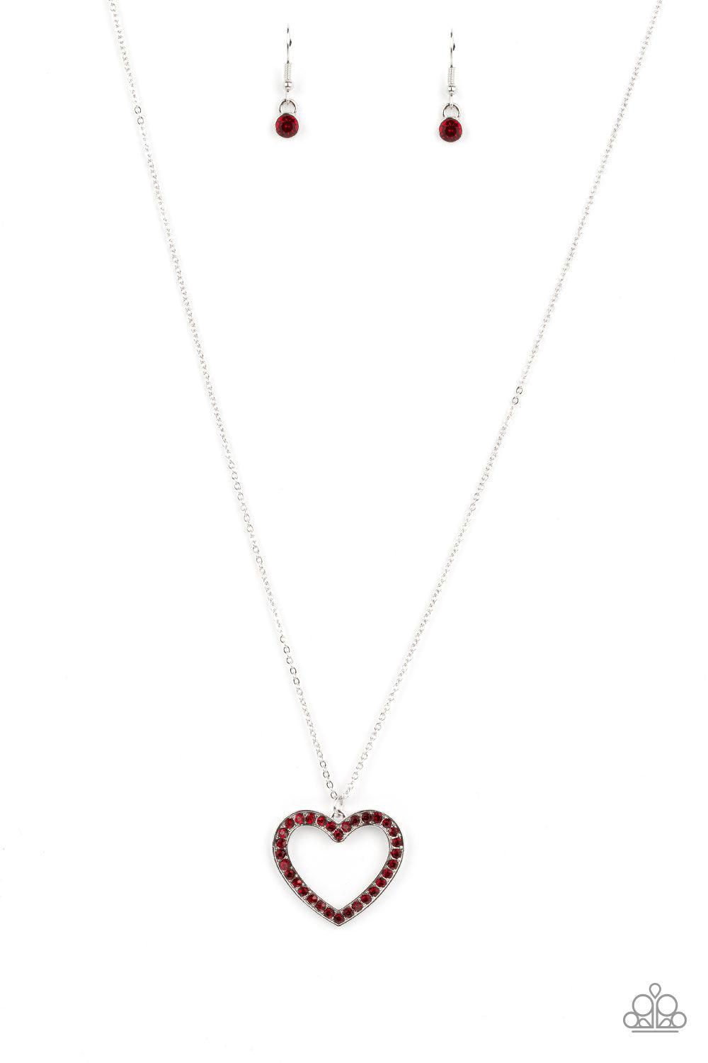 Dainty Darling Red Rhinestone Heart Necklace - Paparazzi Accessories- lightbox - CarasShop.com - Paparazzi Jewelry by Cara Jewels