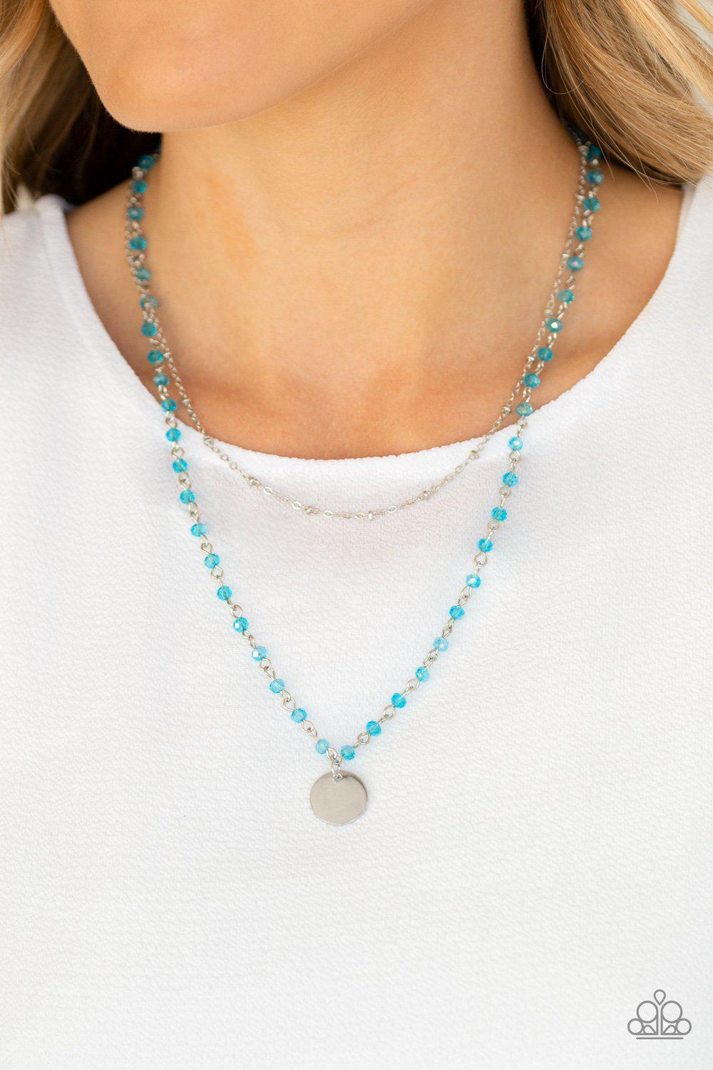 Dainty Demure Blue and Silver Necklace - Paparazzi Accessories- on model - CarasShop.com - Paparazzi Jewelry by Cara Jewels
