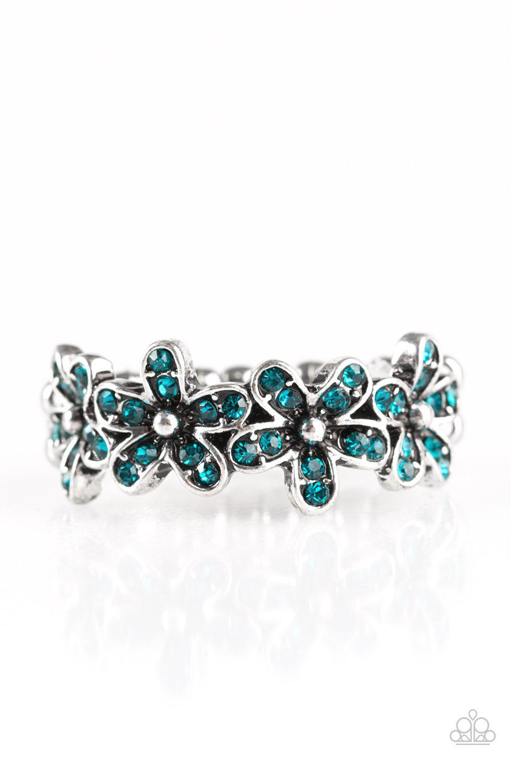 Daisy Dazzle Blue Gem Flower Ring - Paparazzi Accessories- lightbox - CarasShop.com - Paparazzi Jewelry by Cara Jewels