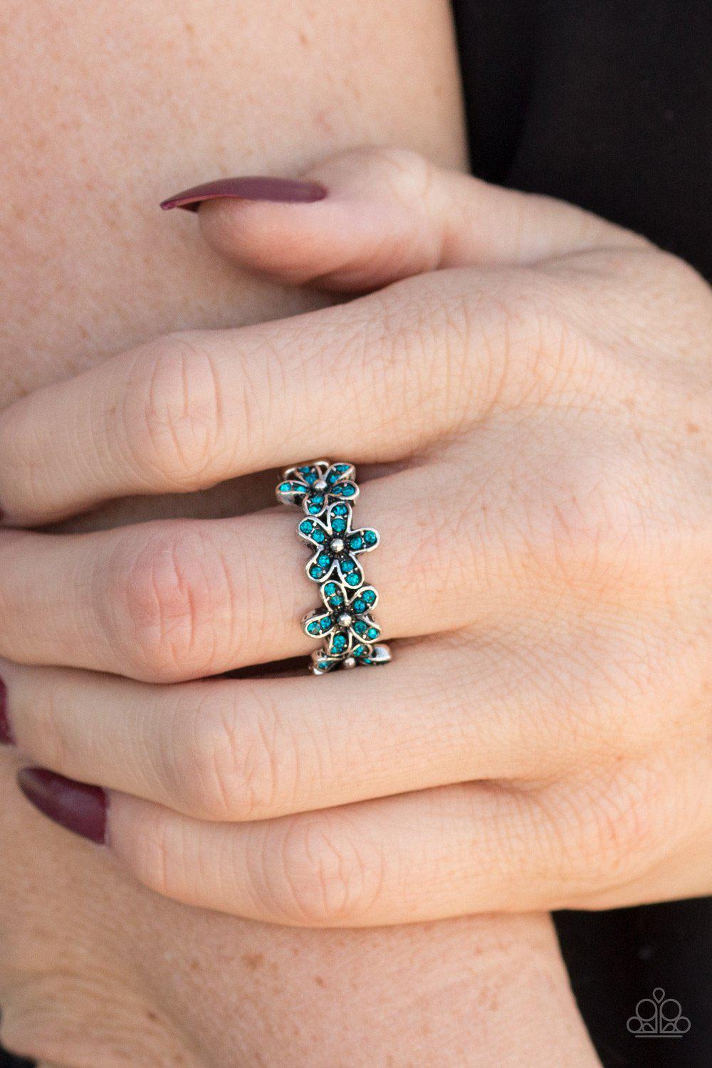 Daisy Dazzle Blue Gem Flower Ring - Paparazzi Accessories- on model - CarasShop.com - Paparazzi Jewelry by Cara Jewels