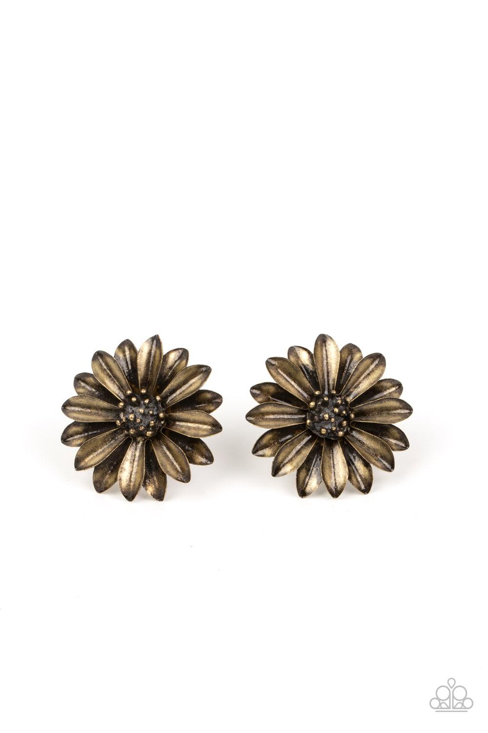 Daisy Dilemma Brass Earrings - Paparazzi Accessories- lightbox - CarasShop.com - Paparazzi Jewelry by Cara Jewels