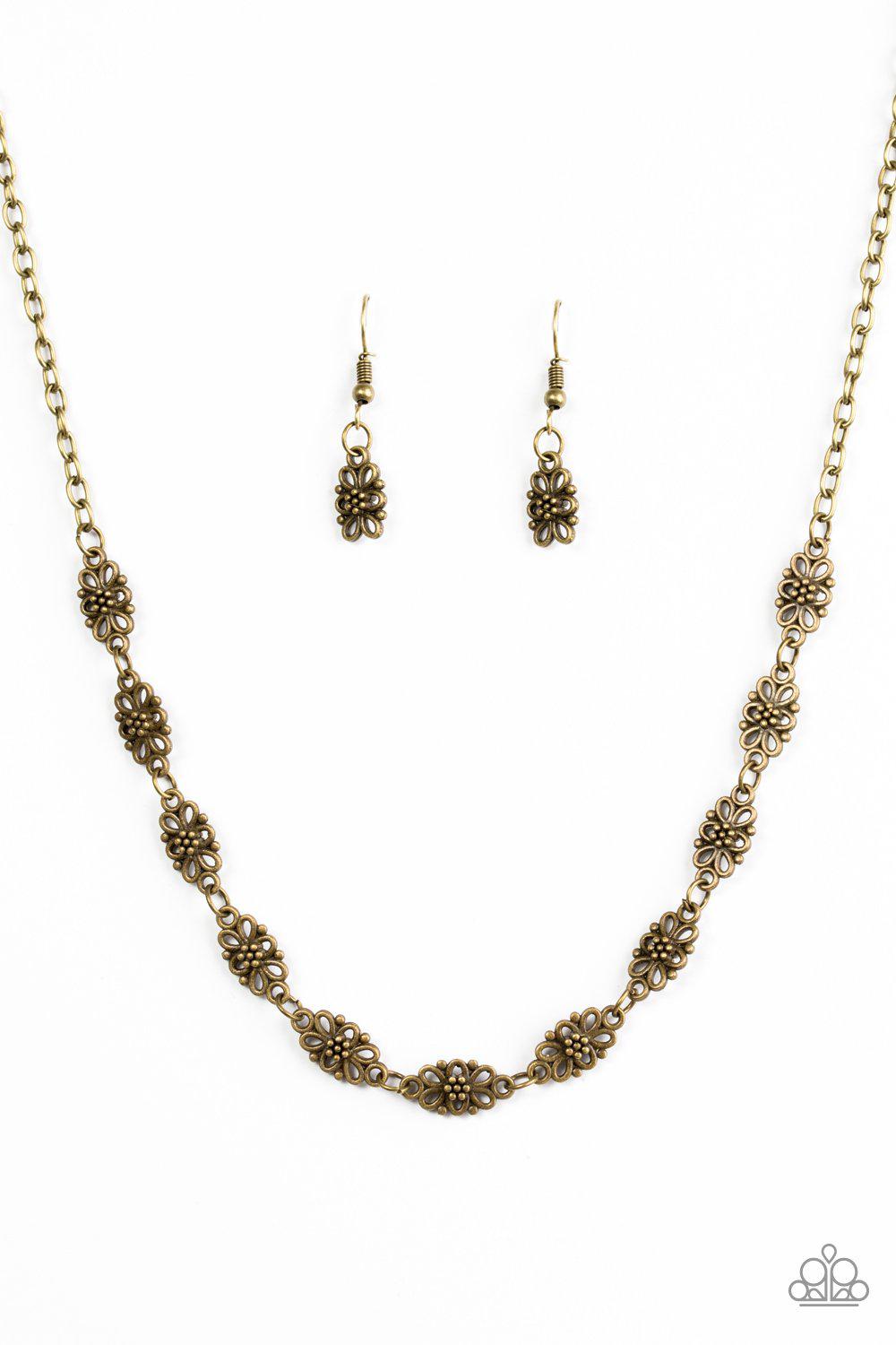 Daisy Dream Brass Flower Necklace - Paparazzi Accessories- lightbox - CarasShop.com - Paparazzi Jewelry by Cara Jewels