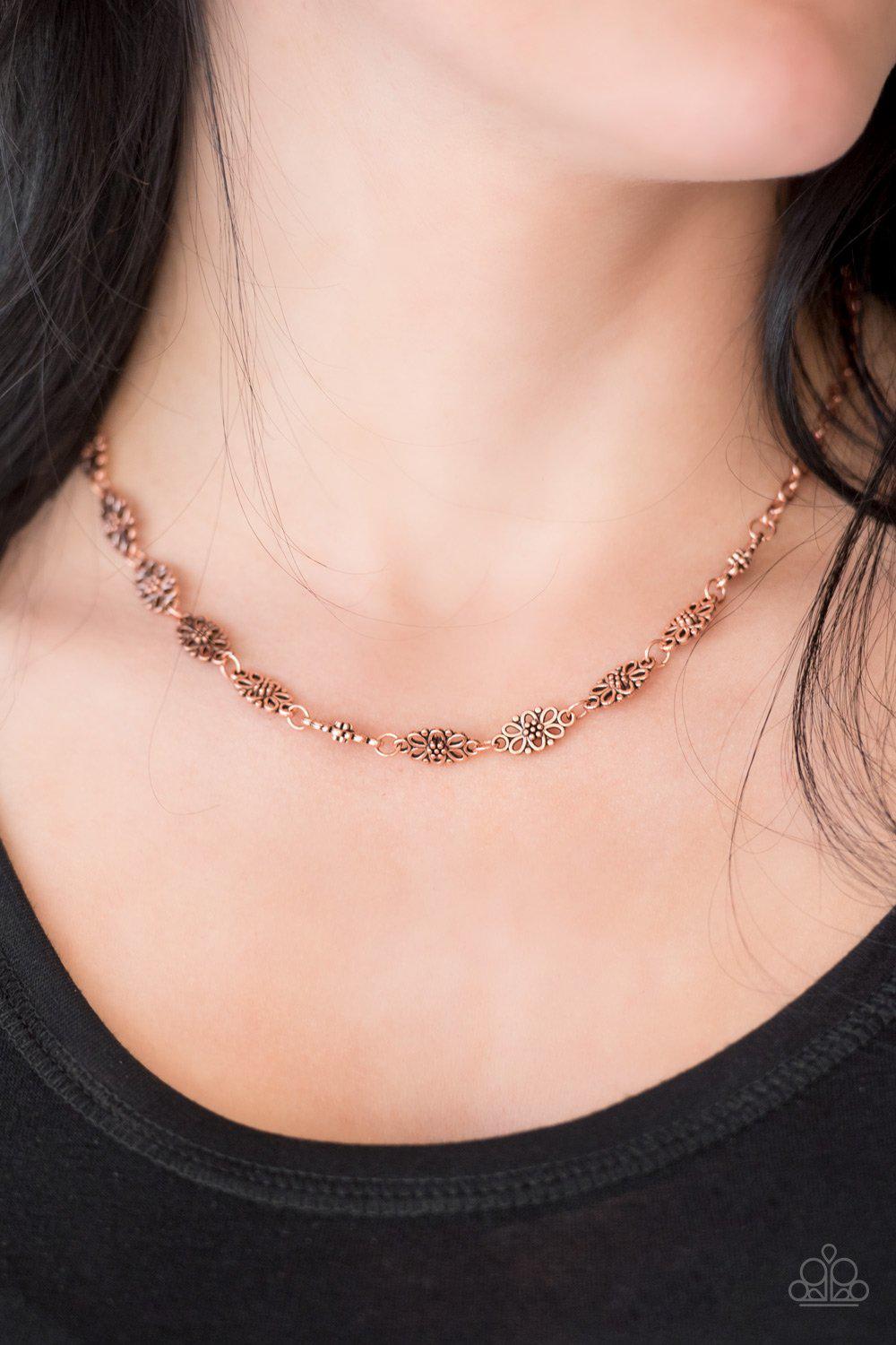 Daisy Dream Copper Flower Necklace - Paparazzi Accessories- on model - CarasShop.com - Paparazzi Jewelry by Cara Jewels