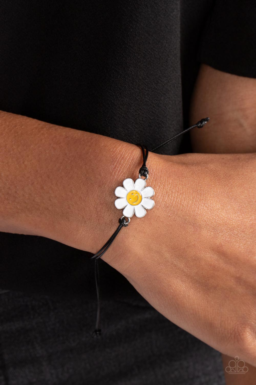 DAISY Little Thing Black & White Bracelet - Paparazzi Accessories- on model - CarasShop.com - Paparazzi Jewelry by Cara Jewels