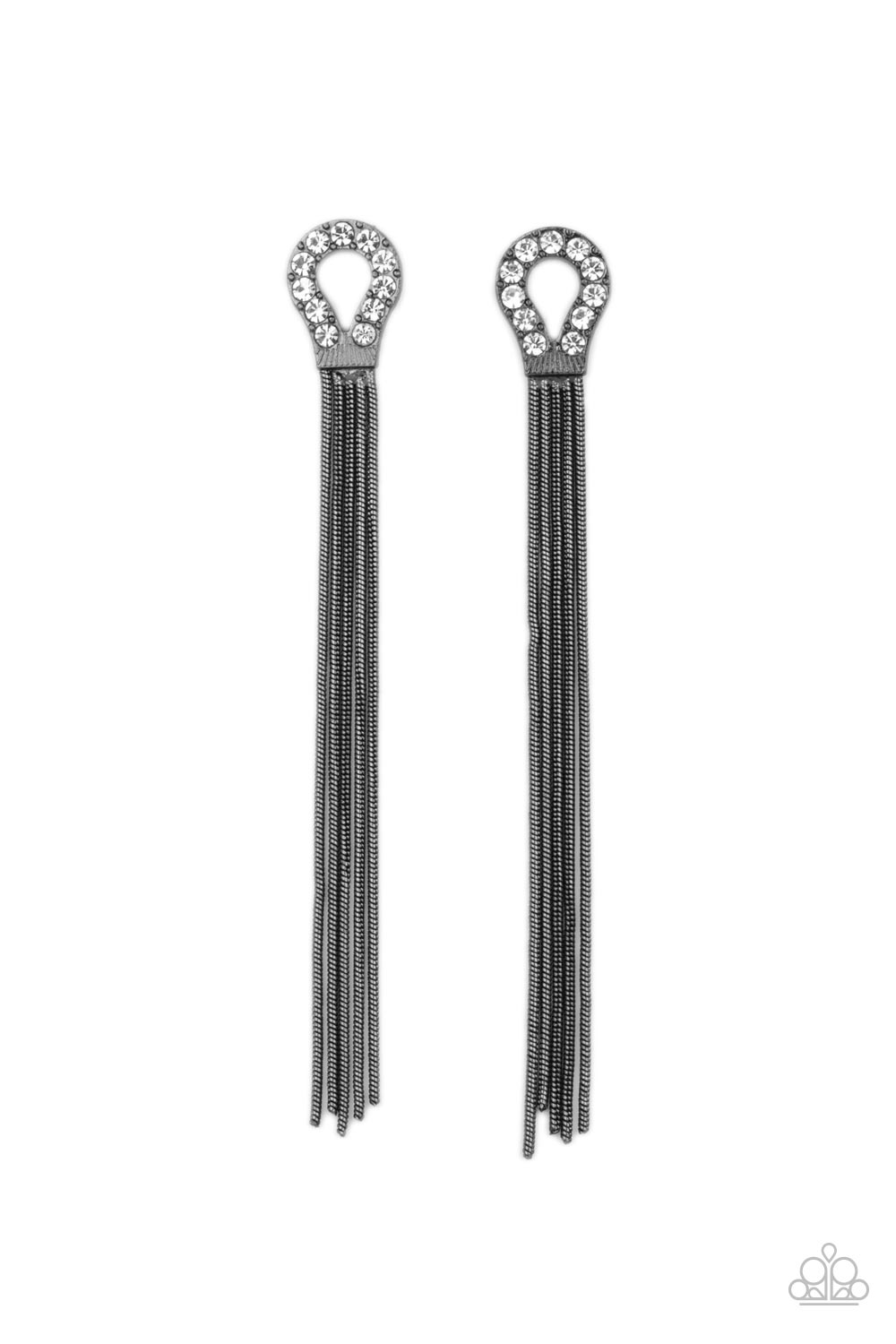 Dallas Debutante Gunmetal Black Chain Earrings - Paparazzi Accessories- lightbox - CarasShop.com - Paparazzi Jewelry by Cara Jewels