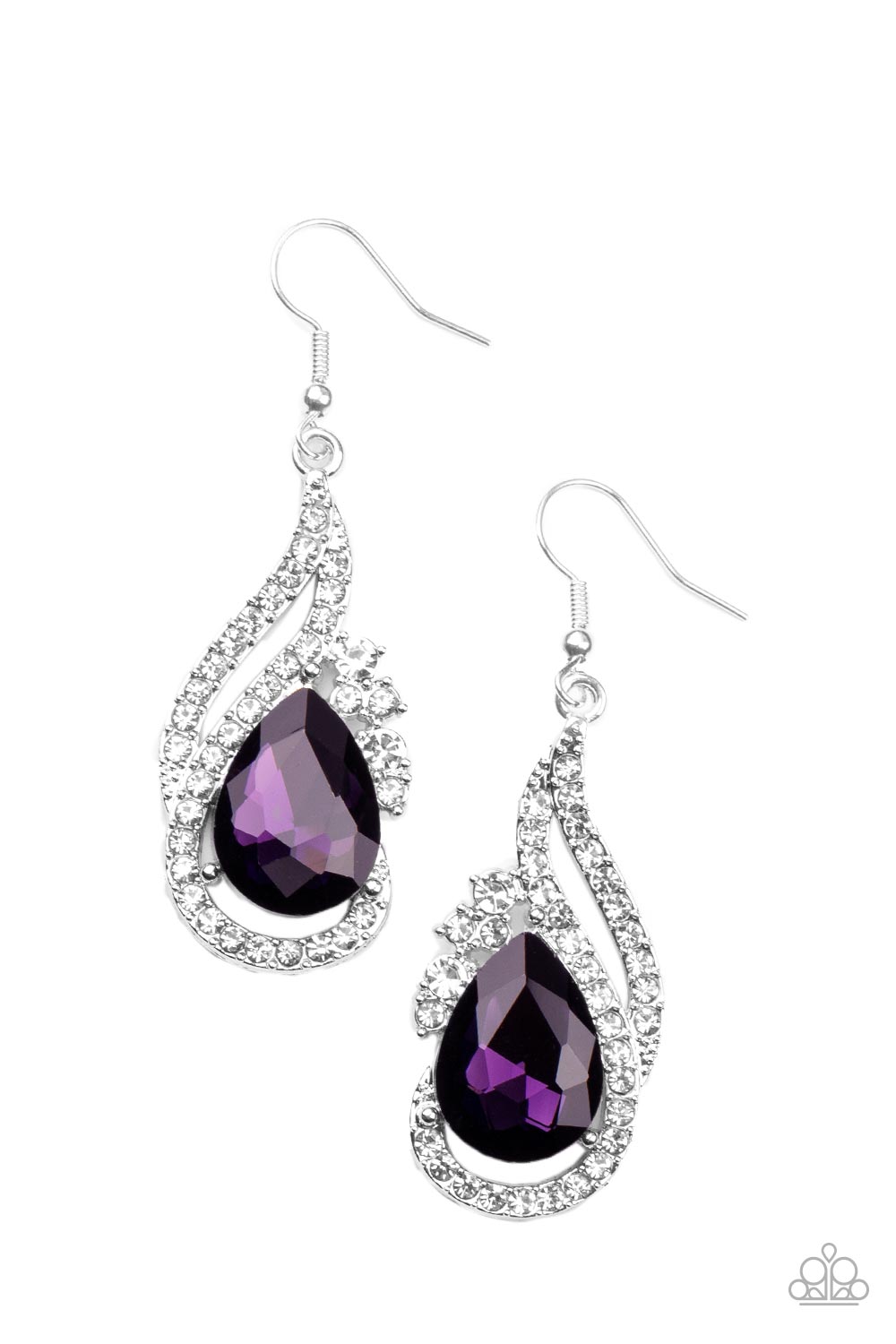 Dancefloor Diva Purple and White Rhinestone Earrings - Paparazzi Accessories- lightbox - CarasShop.com - Paparazzi Jewelry by Cara Jewels