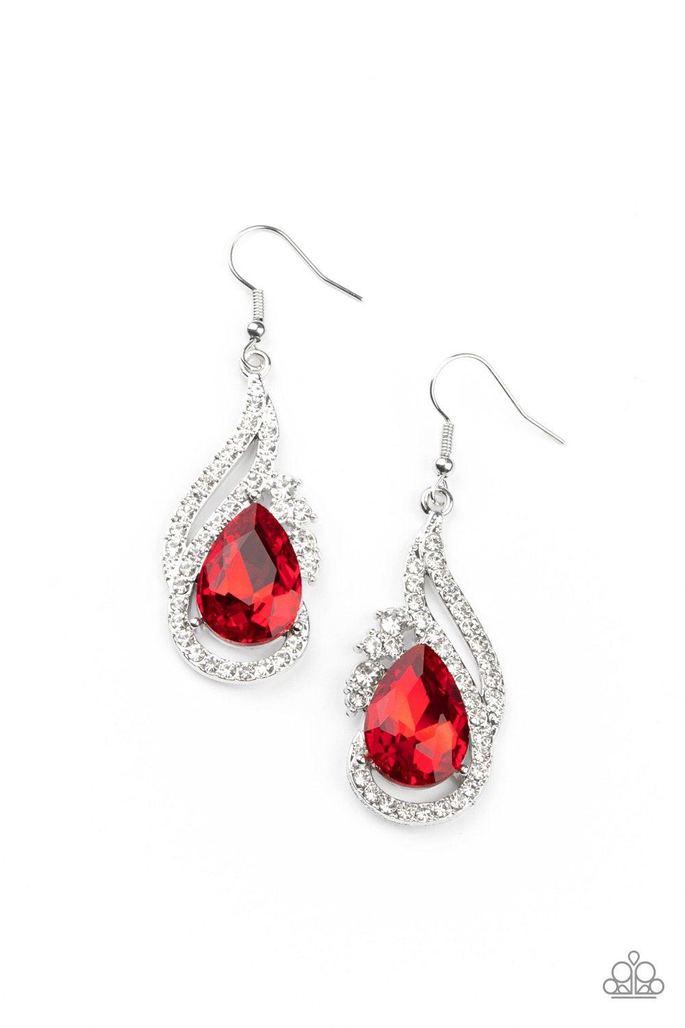 Dancefloor Diva Red and White Rhinestone Earrings - Paparazzi Accessories- lightbox - CarasShop.com - Paparazzi Jewelry by Cara Jewels