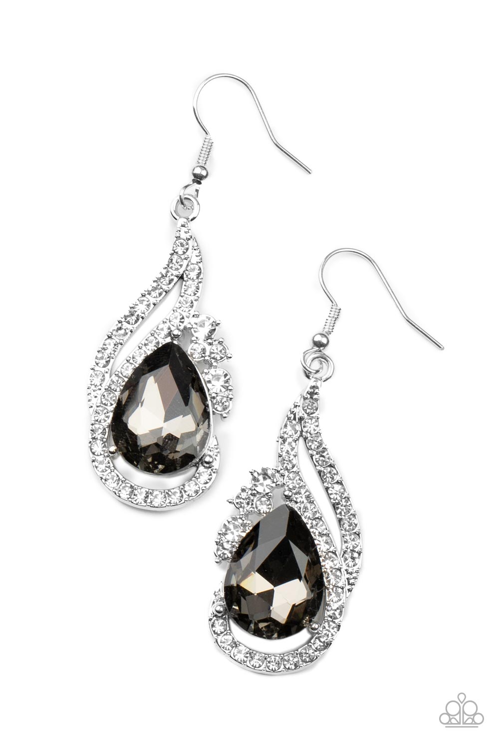 Dancefloor Diva Silver and White Rhinestone Earrings - Paparazzi Accessories- lightbox - CarasShop.com - Paparazzi Jewelry by Cara Jewels