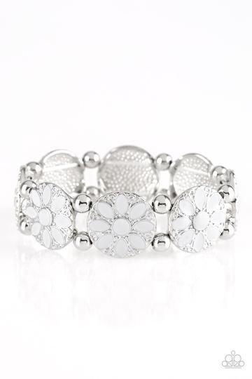 Dancing Dahlias Silver Bracelet - Paparazzi Accessories- lightbox - CarasShop.com - Paparazzi Jewelry by Cara Jewels