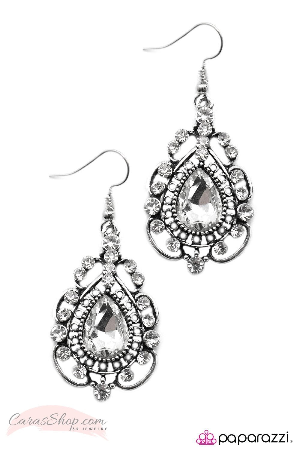 Dancing With the Stars White Rhinestone Earrings - Paparazzi Accessories- lightbox - CarasShop.com - Paparazzi Jewelry by Cara Jewels