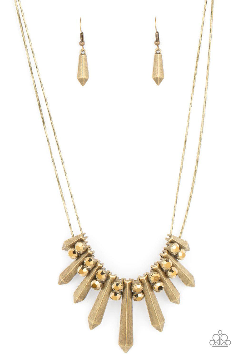 Dangerous Dazzle Brass Necklace - Paparazzi Accessories- lightbox - CarasShop.com - Paparazzi Jewelry by Cara Jewels