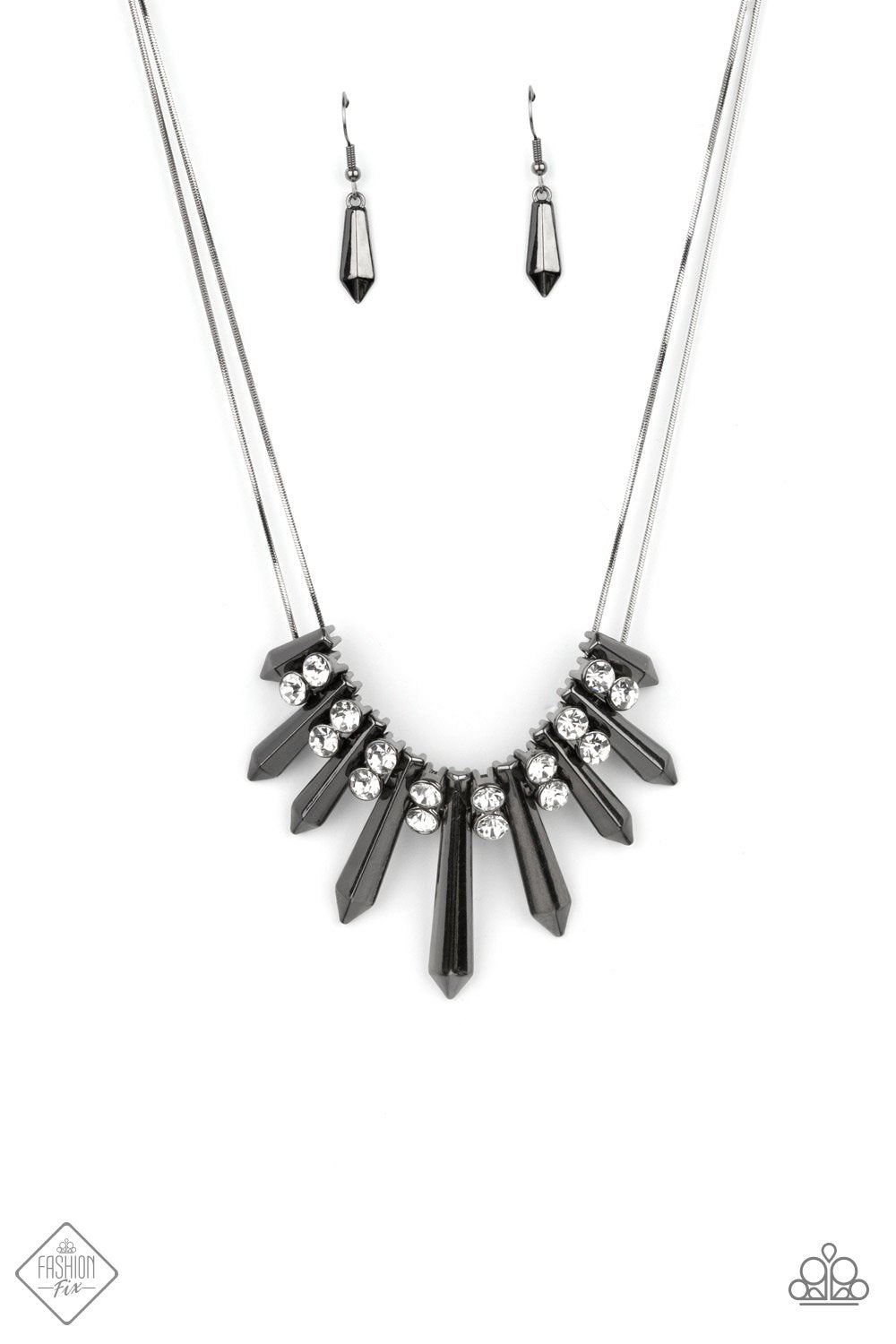 Dangerous Dazzle Gunmetal Black and White Rhinestone Necklace - Paparazzi Accessories- lightbox - CarasShop.com - Paparazzi Jewelry by Cara Jewels