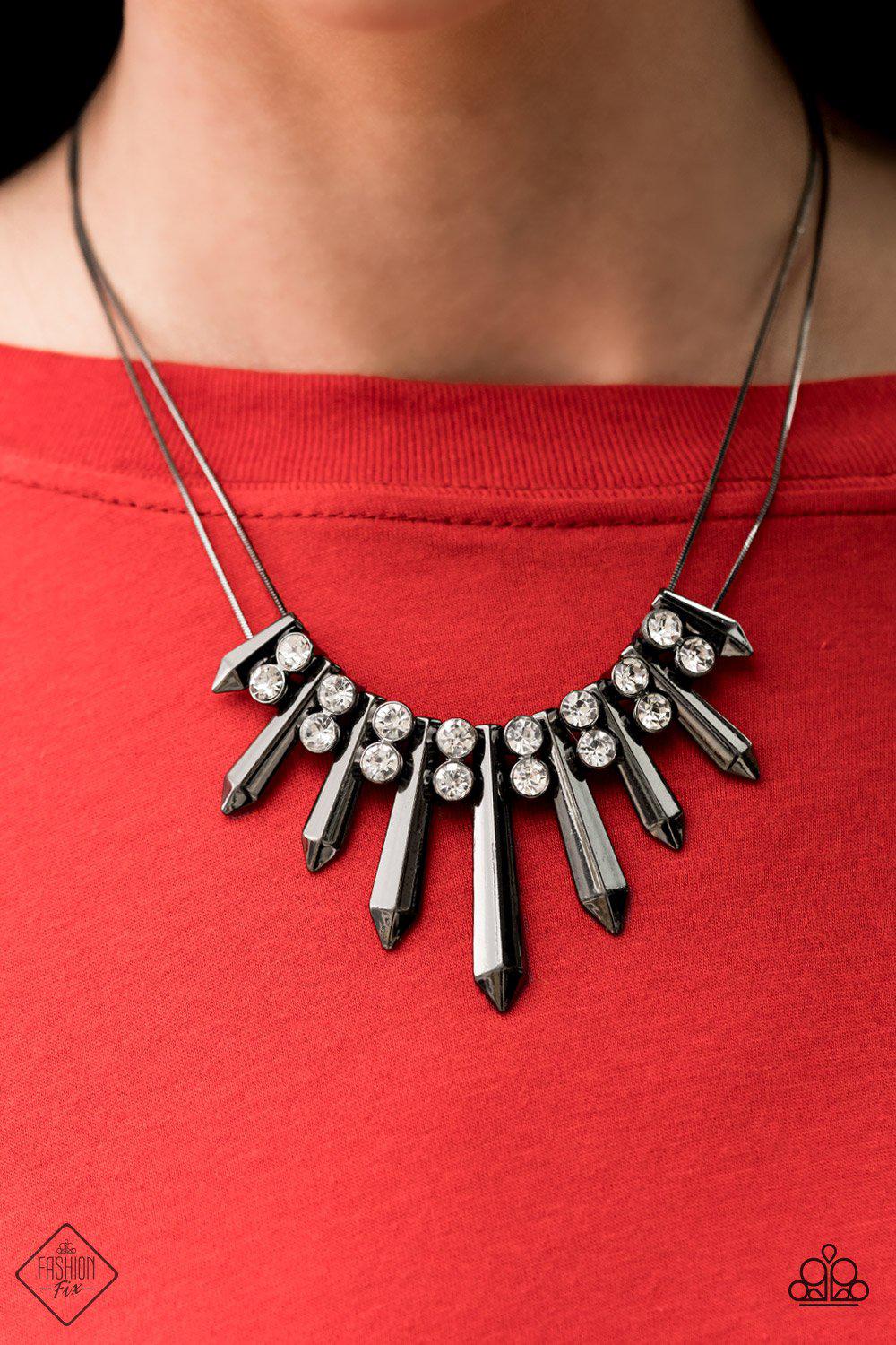 Dangerous Dazzle Gunmetal Black and White Rhinestone Necklace - Paparazzi Accessories- lightbox - CarasShop.com - Paparazzi Jewelry by Cara Jewels