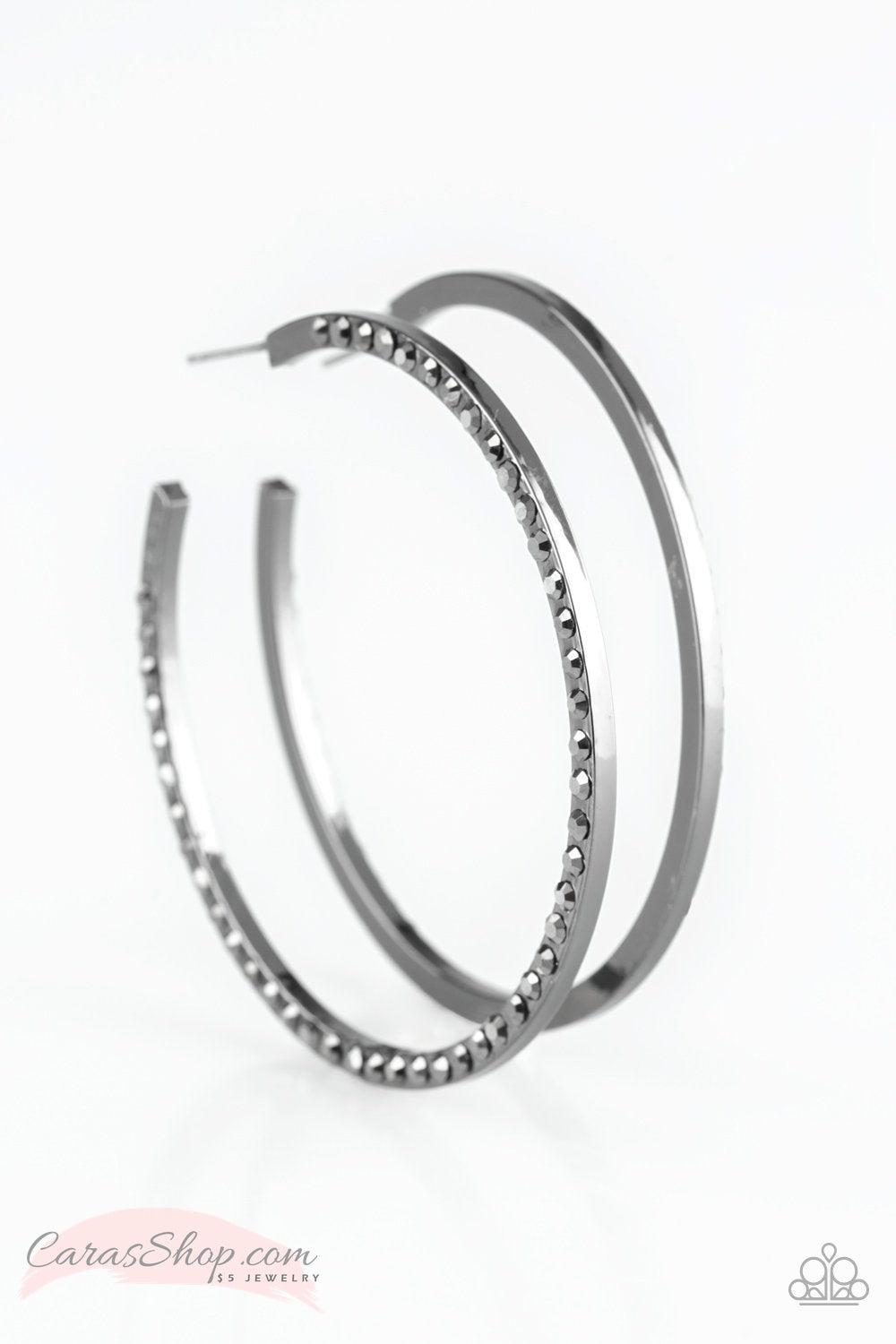 Dangerously Dynamic Gunmetal Hoop Earrings - Paparazzi Accessories- lightbox - CarasShop.com - Paparazzi Jewelry by Cara Jewels