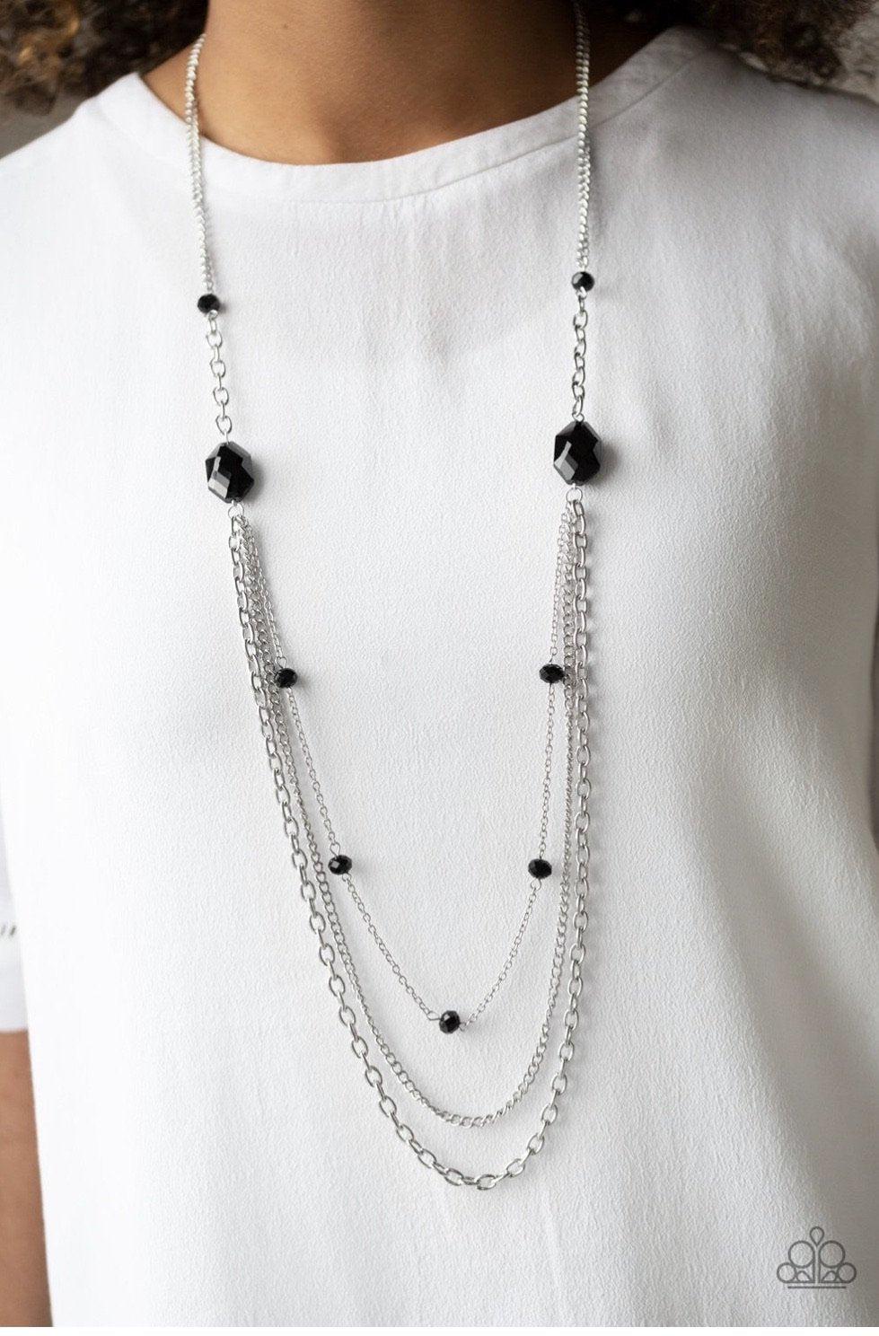 Dare To Dazzle Black Necklace - Paparazzi Accessories- on model - CarasShop.com - Paparazzi Jewelry by Cara Jewels