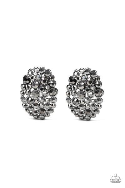 Daring Dazzle Gunmetal Black Clip On Earrings - Paparazzi Accessories- lightbox - CarasShop.com - Paparazzi Jewelry by Cara Jewels