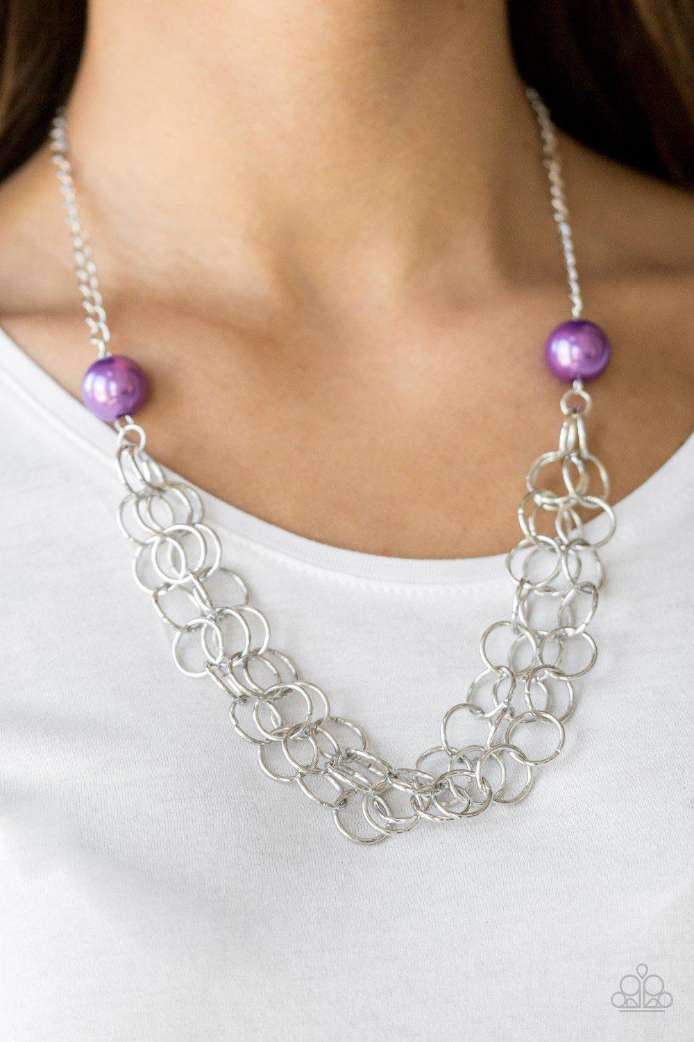 Daring Diva Purple and Silver Necklace - Paparazzi Accessories- on model - CarasShop.com - Paparazzi Jewelry by Cara Jewels