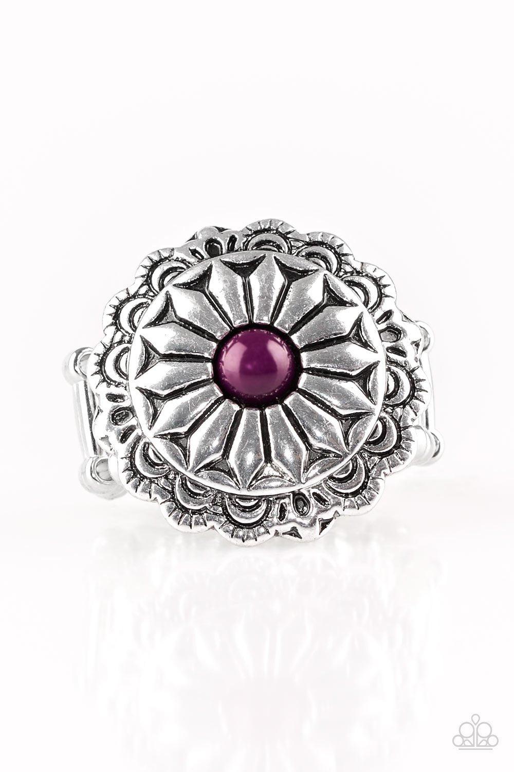 Daringly Daisy Purple and Silver Flower Ring - Paparazzi Accessories- lightbox - CarasShop.com - Paparazzi Jewelry by Cara Jewels