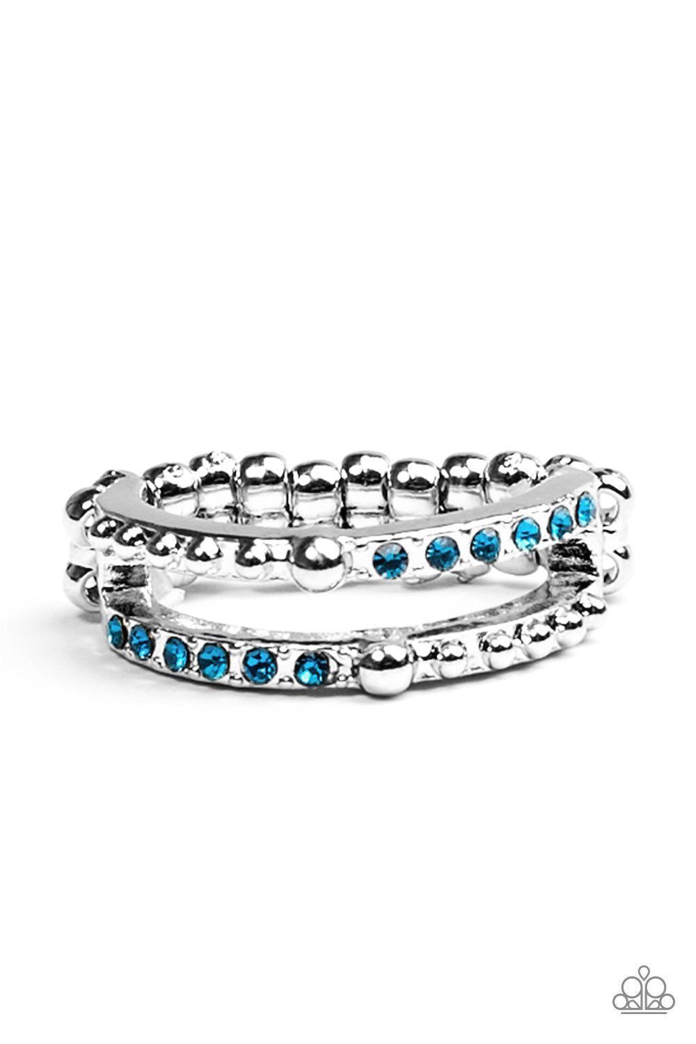 Dauntless Shimmer Silver and Blue Ring - Paparazzi Accessories- lightbox - CarasShop.com - Paparazzi Jewelry by Cara Jewels
