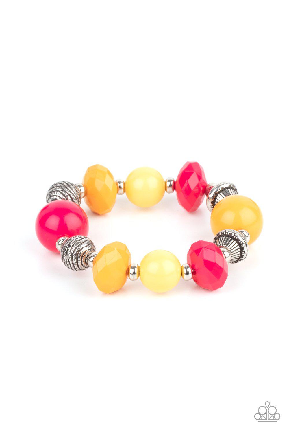 Day Trip Discovery Multi Pink and Yellow Bracelet - Paparazzi Accessories- lightbox - CarasShop.com - Paparazzi Jewelry by Cara Jewels