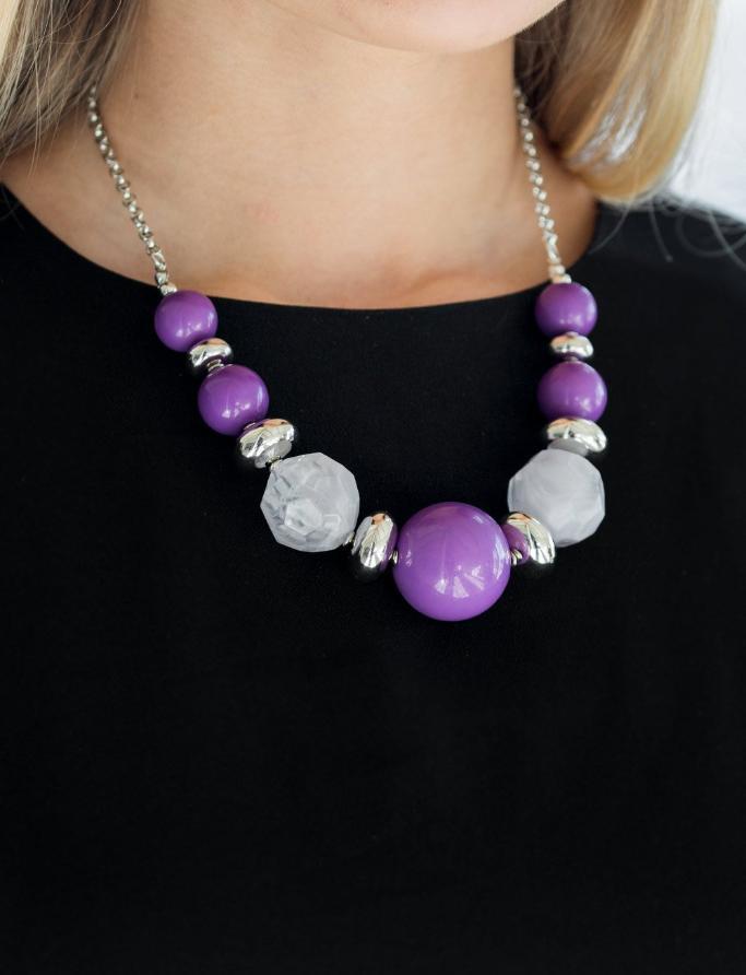 Daytime Drama Purple Necklace - Paparazzi Accessories- on model - CarasShop.com - Paparazzi Jewelry by Cara Jewels