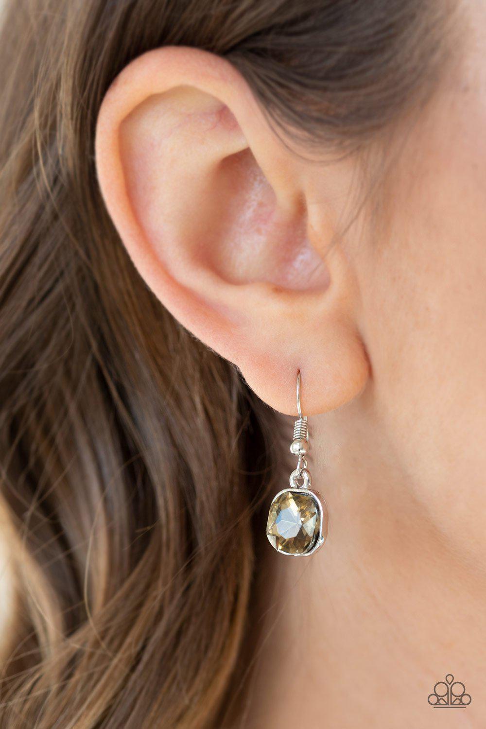 Dazzle In Diamonds Silver and Topaz Brown Gem Necklace and matching Earrings - Paparazzi Accessories - free matching earrings -CarasShop.com - Paparazzi Jewelry by Cara Jewels