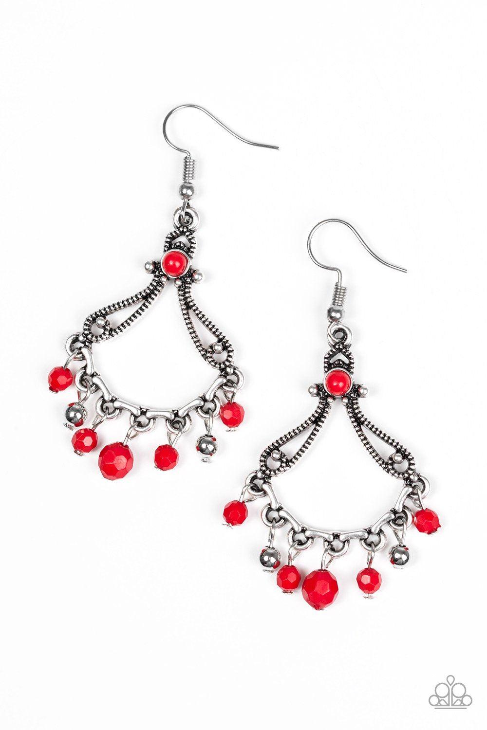 Dazzling Date Night Red and Silver Earrings - Paparazzi Accessories- lightbox - CarasShop.com - Paparazzi Jewelry by Cara Jewels