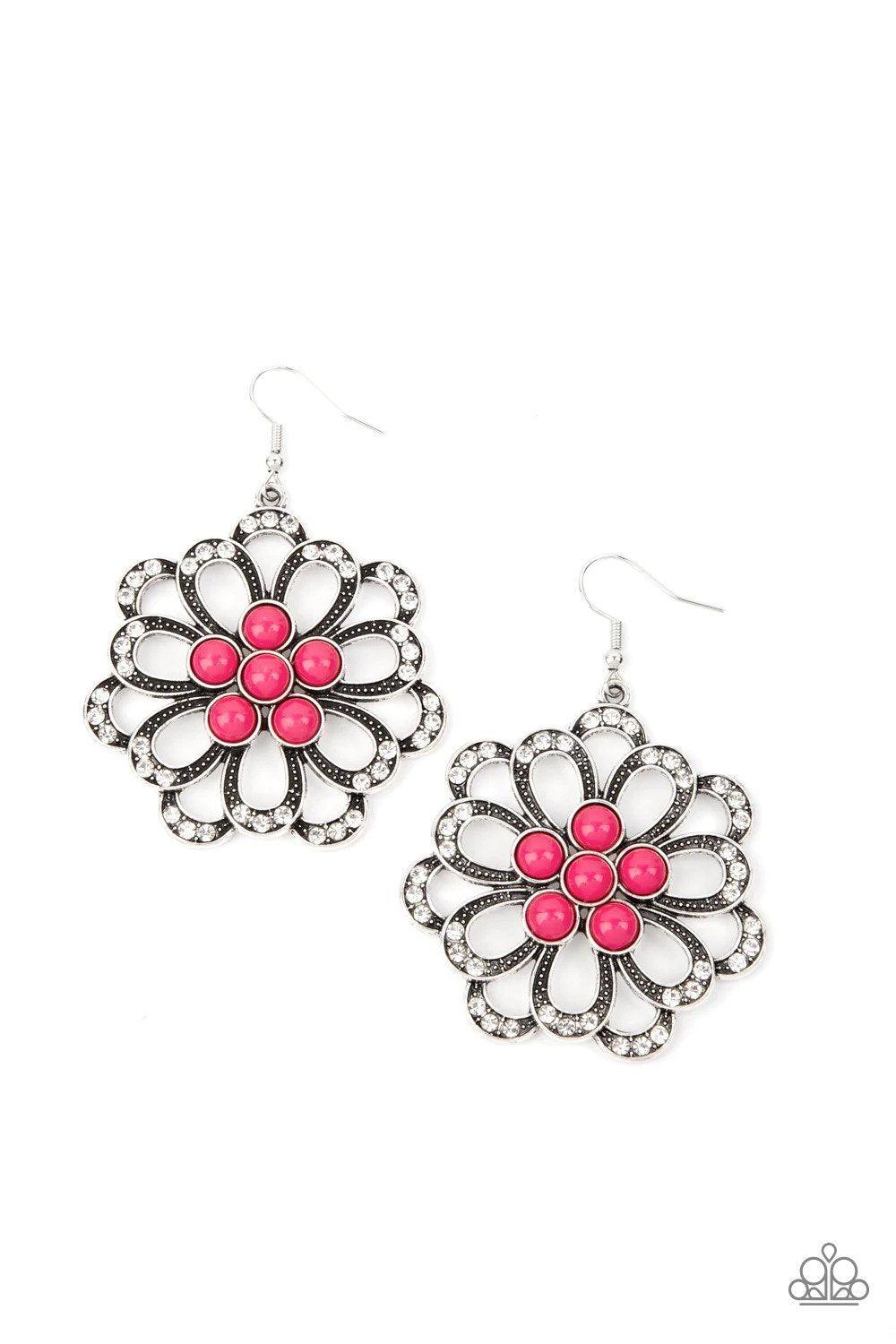 Dazzling Dewdrops Pink Flower Earrings - Paparazzi Accessories- lightbox - CarasShop.com - Paparazzi Jewelry by Cara Jewels