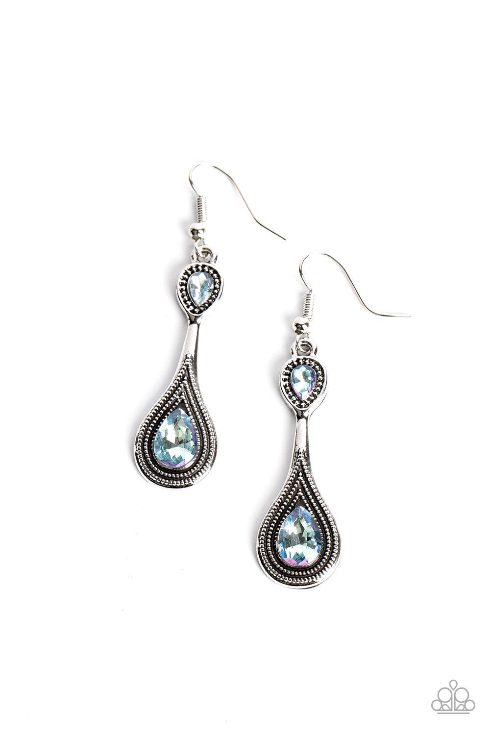 Dazzling Droplets Blue Rhinestone Earrings - Paparazzi Accessories- lightbox - CarasShop.com - Paparazzi Jewelry by Cara Jewels
