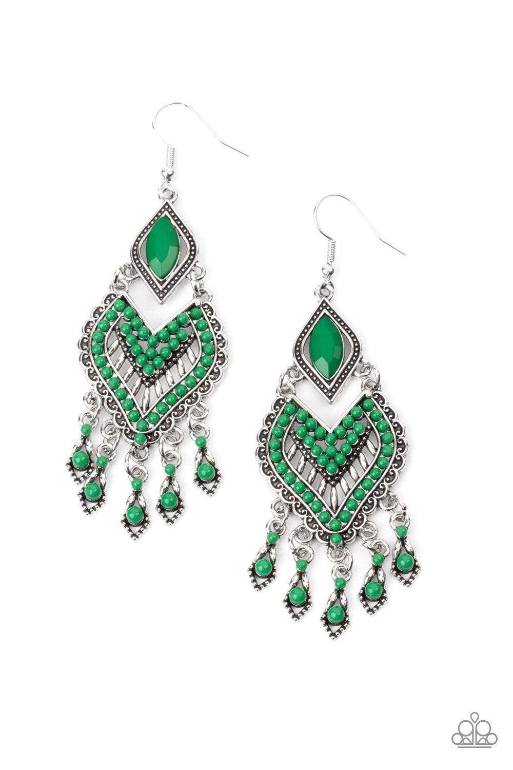 Dearly Debonair Green and Silver Earrings - Paparazzi Accessories- lightbox - CarasShop.com - Paparazzi Jewelry by Cara Jewels