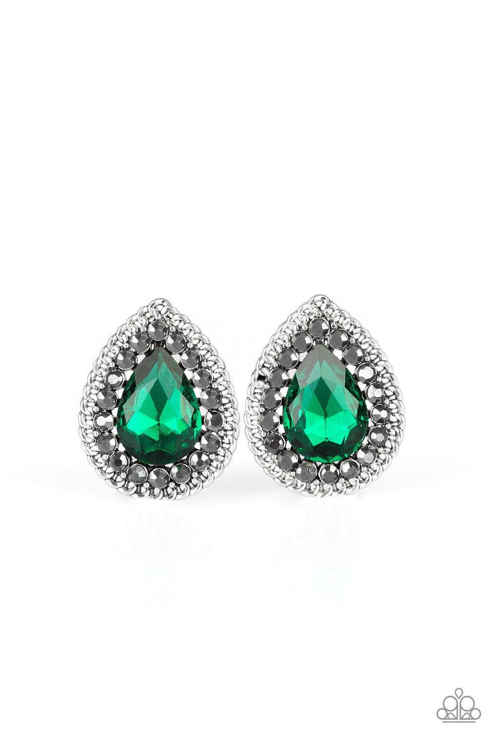 Debutante Debut Emerald Green Teardrop Post Earrings - Paparazzi Accessories- lightbox - CarasShop.com - Paparazzi Jewelry by Cara Jewels