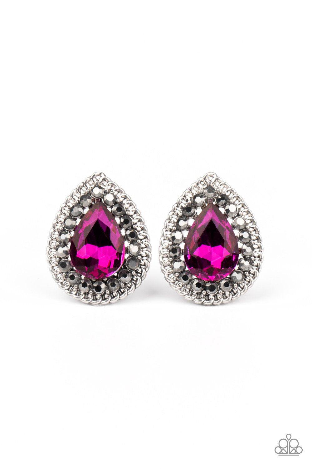 Debutante Debut Pink Rhinestone Teardrop Post Earrings - Paparazzi Accessories- lightbox - CarasShop.com - Paparazzi Jewelry by Cara Jewels