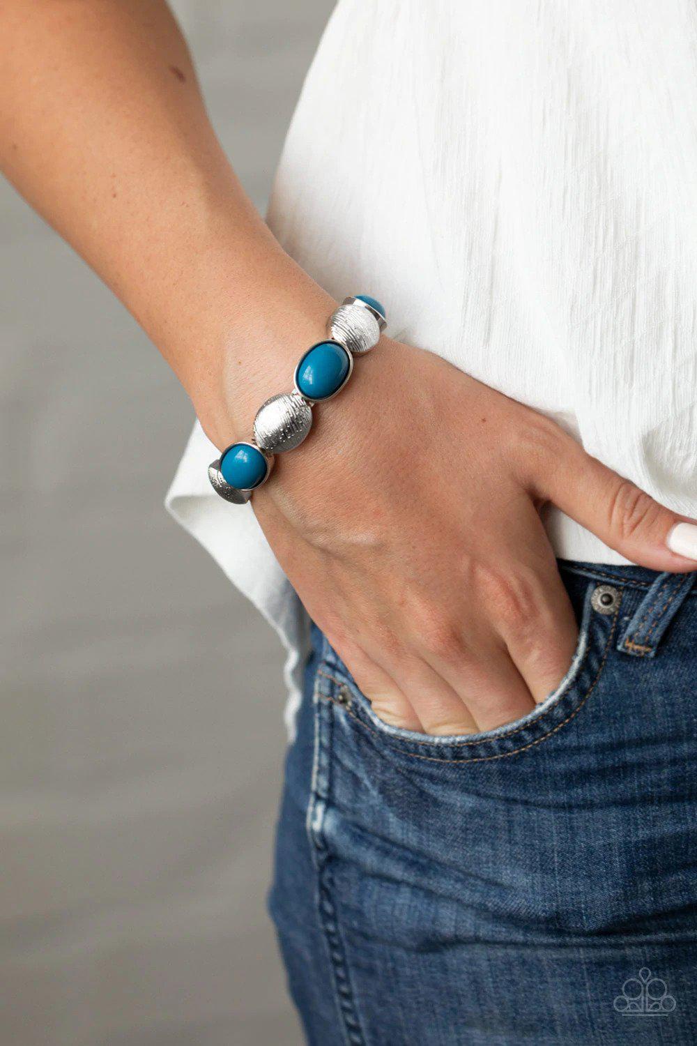 Decadently Dewy Blue Bracelet - Paparazzi Accessories- on model - CarasShop.com - Paparazzi Jewelry by Cara Jewels