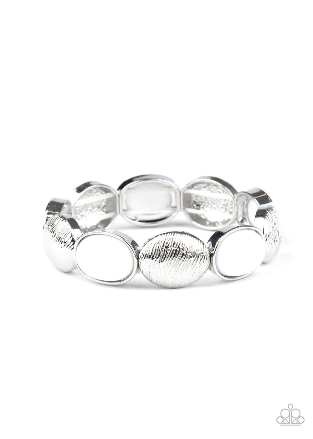 Decadently Dewy White Bracelet - Paparazzi Accessories- lightbox - CarasShop.com - Paparazzi Jewelry by Cara Jewels