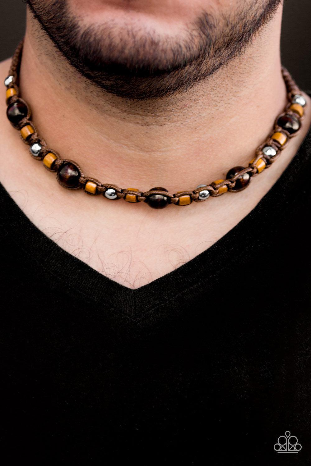 Deck Crew Brown Urban Necklace - Paparazzi Accessories- on model - CarasShop.com - Paparazzi Jewelry by Cara Jewels