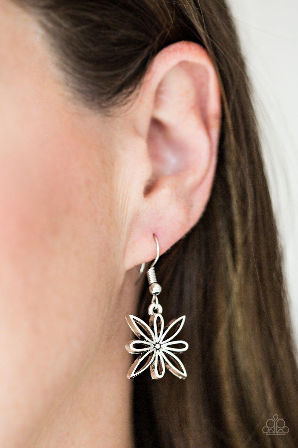 Decked Out in Daisies Silver Necklace and matching Earrings - Paparazzi Accessories - free matching earrings -CarasShop.com - Paparazzi Jewelry by Cara Jewels