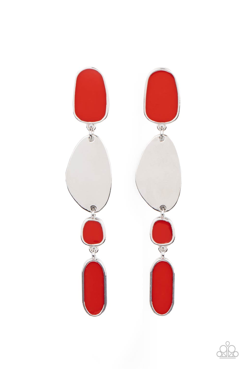 Deco By Design Red and Silver Earrings - Paparazzi Accessories- lightbox - CarasShop.com - Paparazzi Jewelry by Cara Jewels
