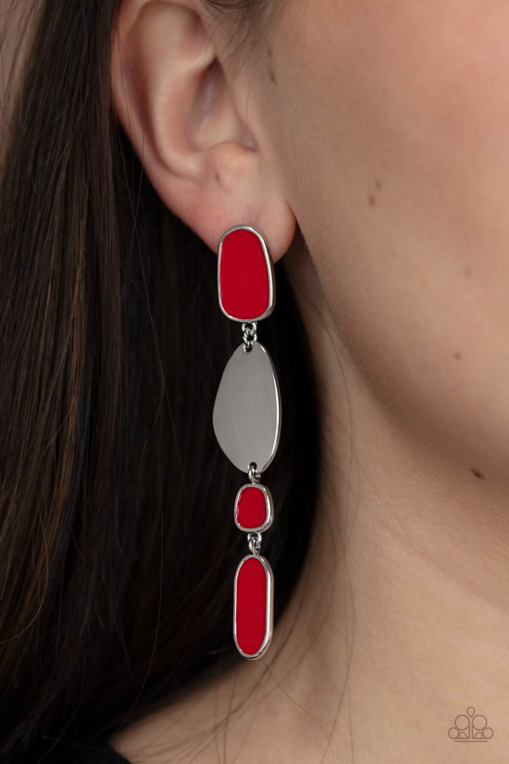 Deco By Design Red and Silver Earrings - Paparazzi Accessories- lightbox - CarasShop.com - Paparazzi Jewelry by Cara Jewels