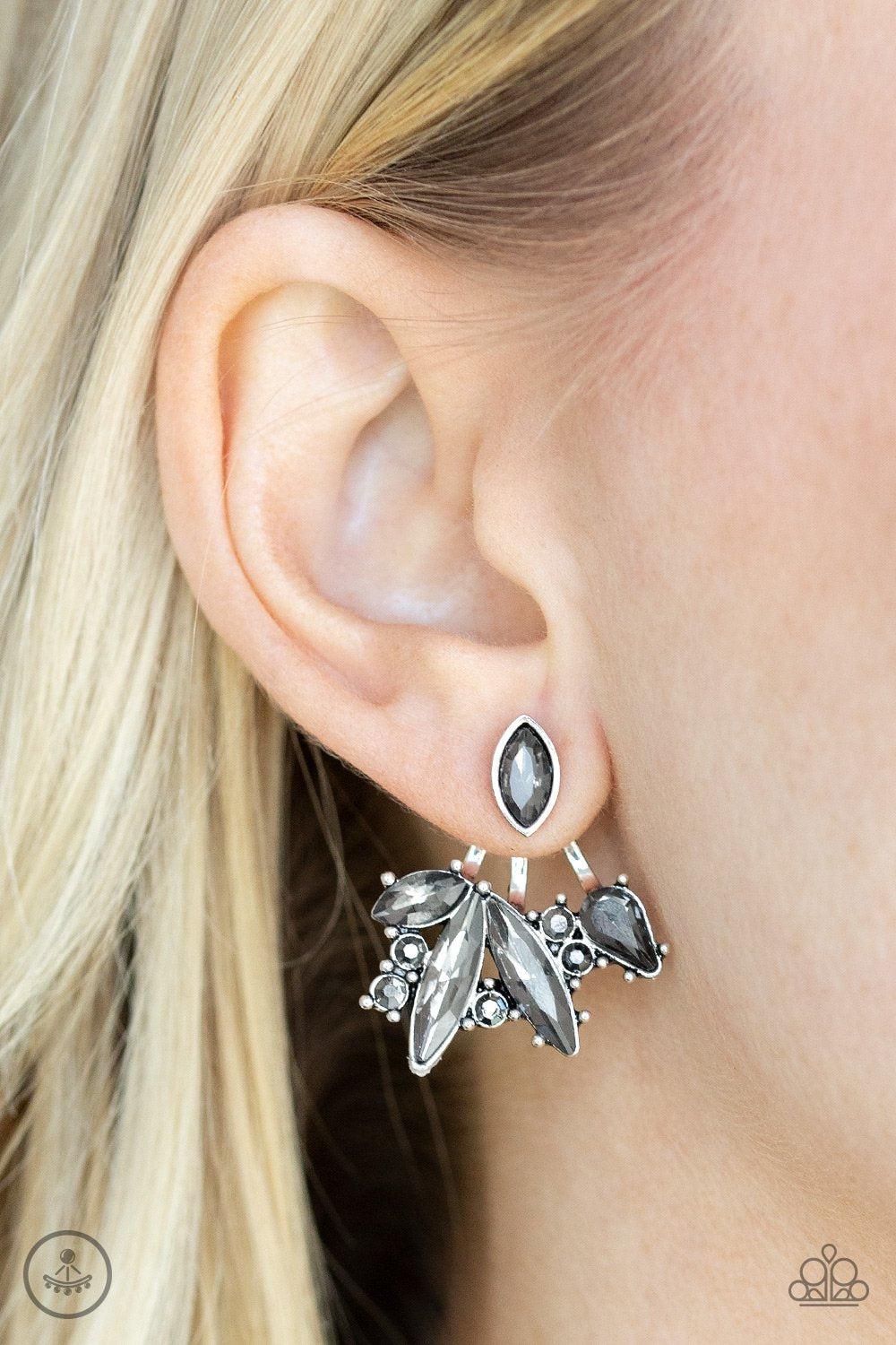 Deco Dynamite Silver Smoky Rhinestone Double-sided Post Earrings - Paparazzi Accessories- lightbox - CarasShop.com - Paparazzi Jewelry by Cara Jewels