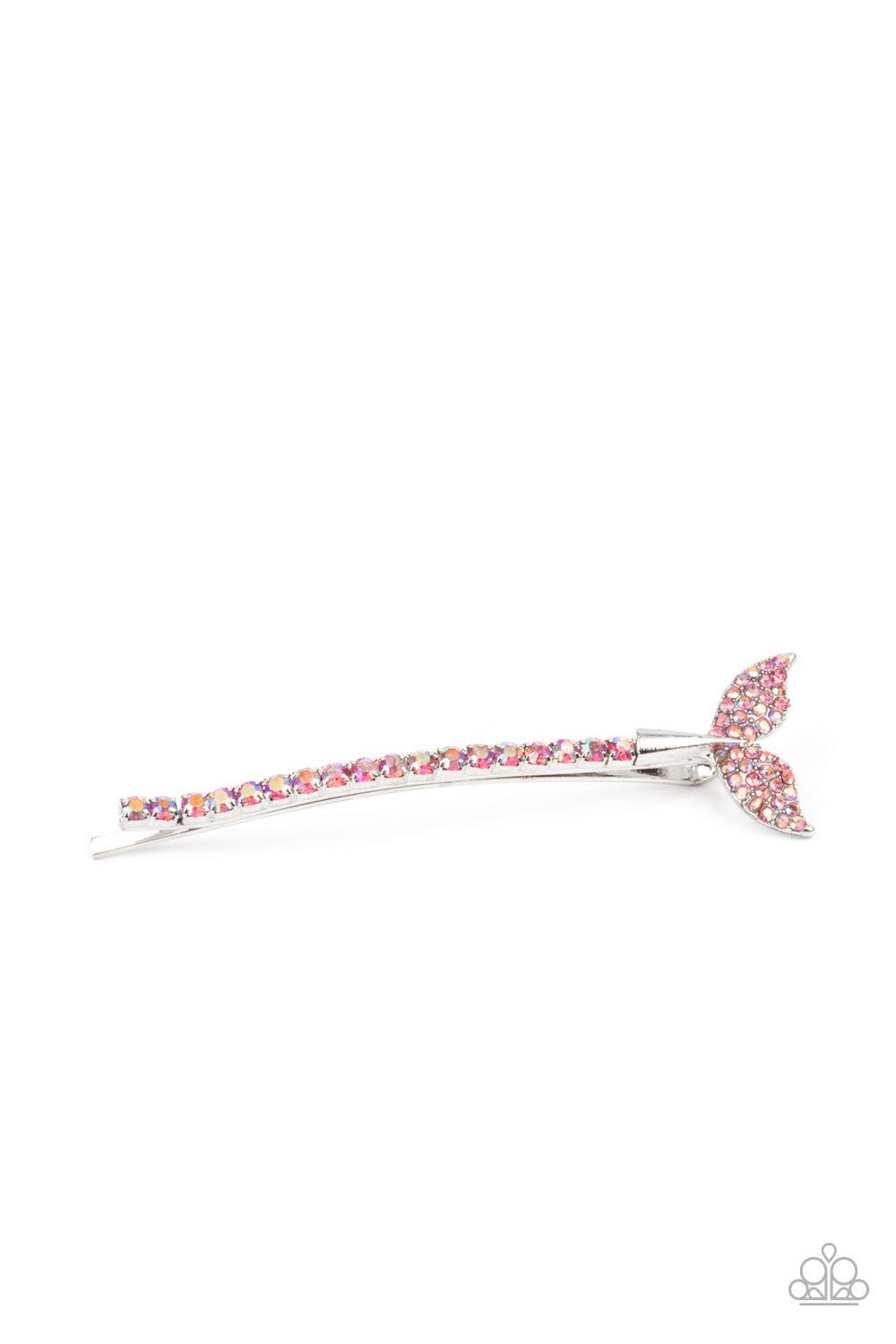 Deep Dive Pink Mermaid Tail Hair Pin - Paparazzi Accessories- on model - CarasShop.com - Paparazzi Jewelry by Cara Jewels