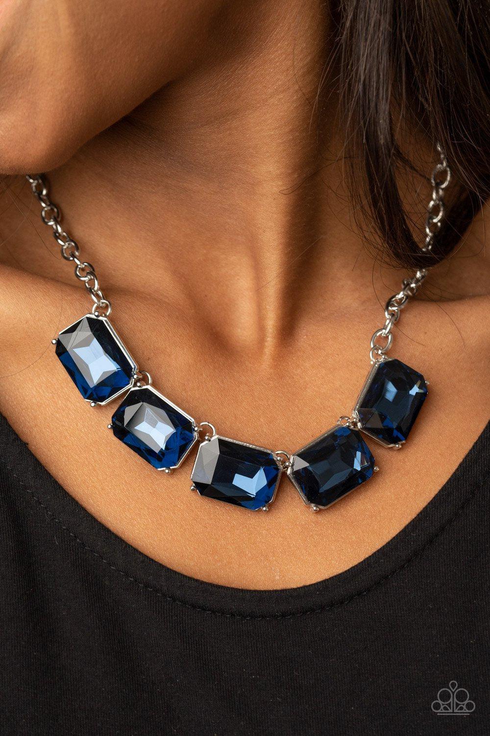 Deep Freeze Diva Blue Rhinestone Necklace - Paparazzi Accessories- on model - CarasShop.com - Paparazzi Jewelry by Cara Jewels