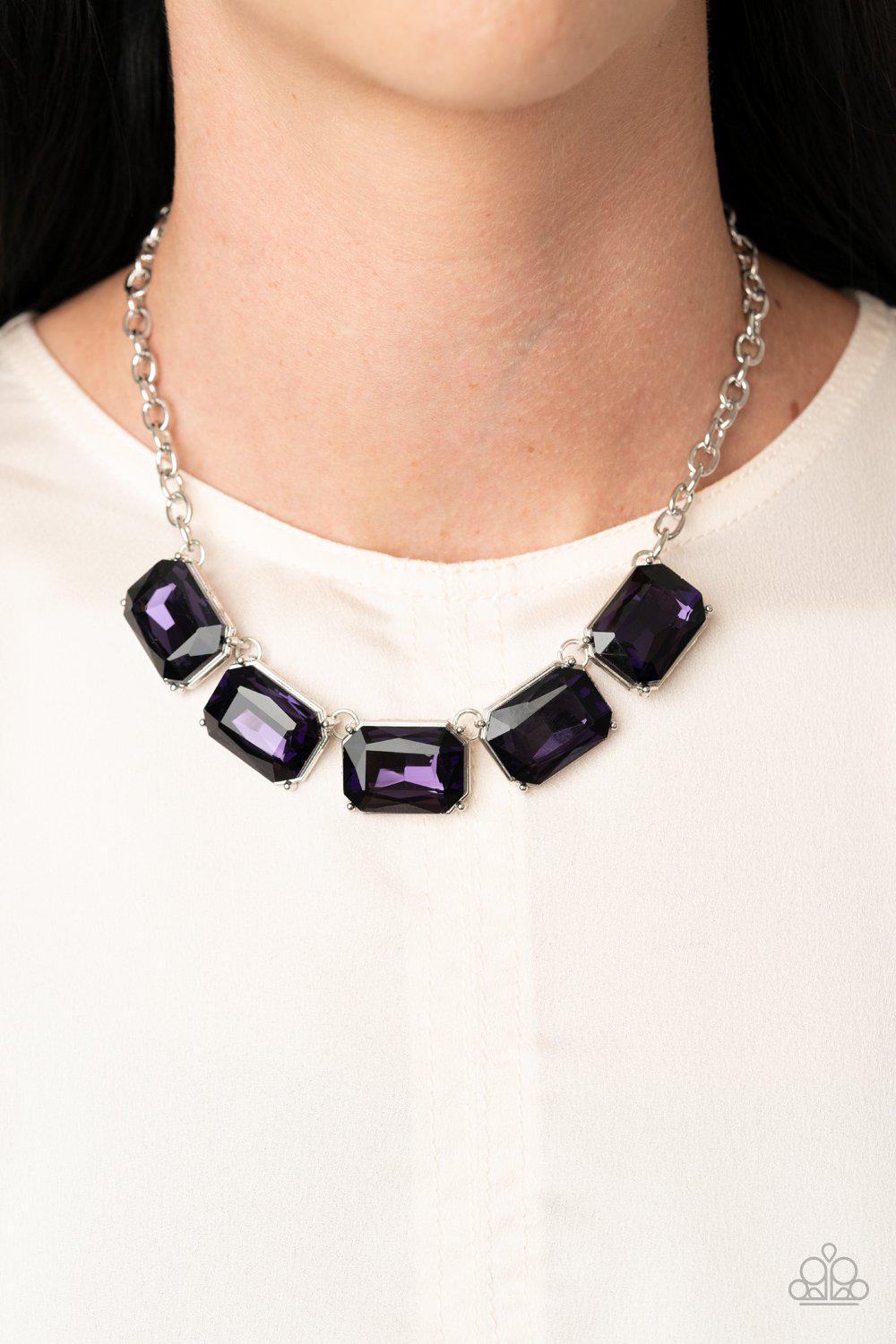 Deep Freeze Diva Purple Rhinestone Necklace - Paparazzi Accessories- on model - CarasShop.com - Paparazzi Jewelry by Cara Jewels